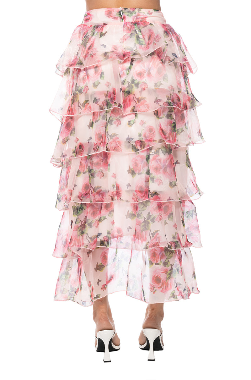 ONCE UPON A DREAM FLORAL RUFFLED MAXI SKIRT