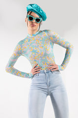 ONCE UPON A TIME LONG SLEEVE MOCK NECK MESH BODYSUIT