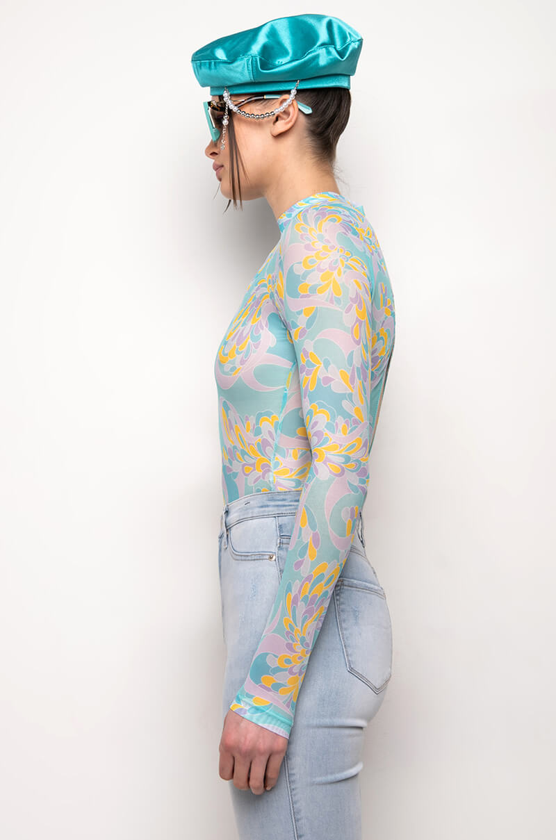 ONCE UPON A TIME LONG SLEEVE MOCK NECK MESH BODYSUIT