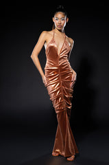 ONE NIGHT ONLY RUCHED METALLIC MAXI DRESS