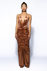 ONE NIGHT ONLY RUCHED METALLIC MAXI DRESS