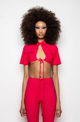 ONE NIGHT ONLY SHORT SLEEVE TIE FRONT BLOUSE