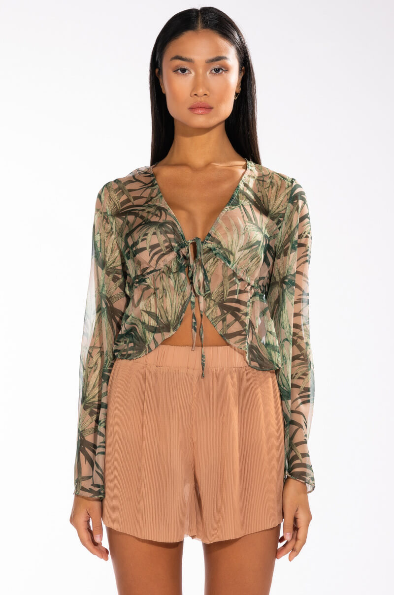 BENEE LONG SLEEVE TIE FRONT CHIFFON BLOUSE