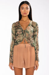 BENEE LONG SLEEVE TIE FRONT CHIFFON BLOUSE