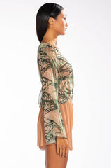 BENEE LONG SLEEVE TIE FRONT CHIFFON BLOUSE