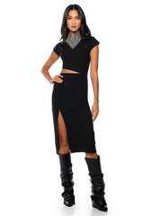 TERRY CUT OUT TSHIRT MIDI DRESS