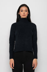 OPEN BACK CHAIN DETAIL MOCK NECK SWEATER