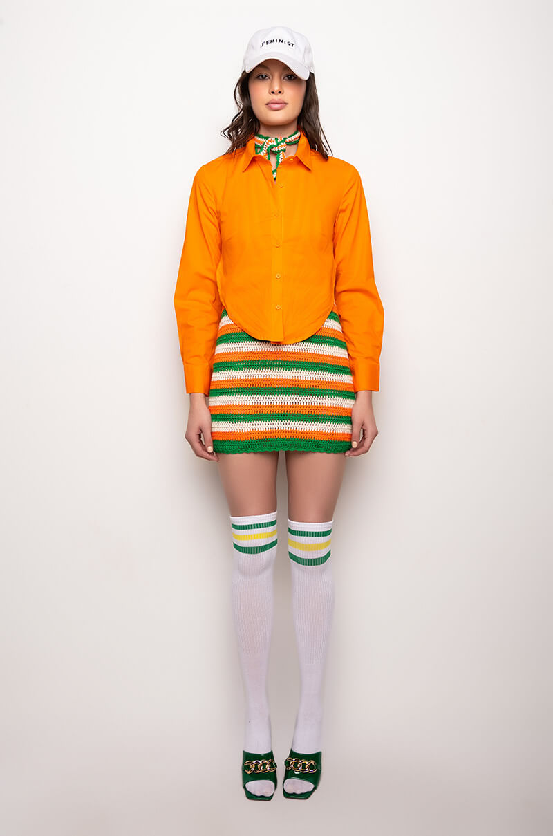 FRONT OF THE LINE TIE BACK CROPPED POPLIN BLOUSE