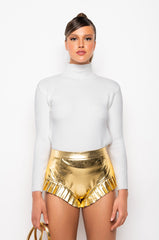 OPEN BACK RHINESTONE DETAIL MOCK NECK SWEATER