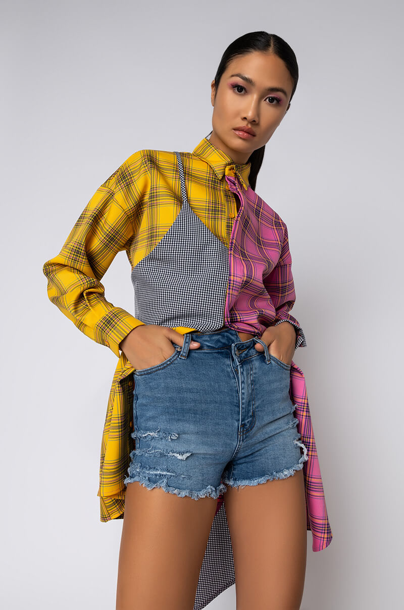 OPPOSITE DIRECTION HIGH WAISTED DENIM SHORTS