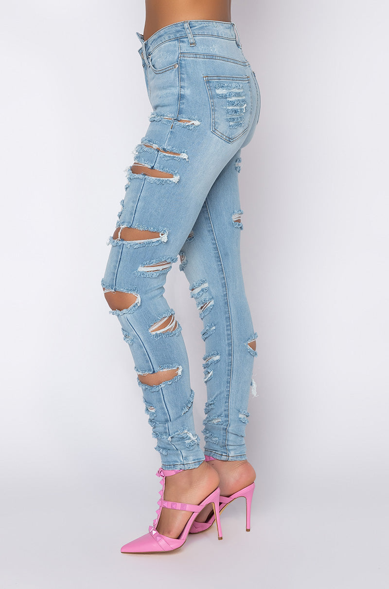 OPPOSITE DIRECTION HIGH WAISTED DISTRESSED SKINNY JEANS