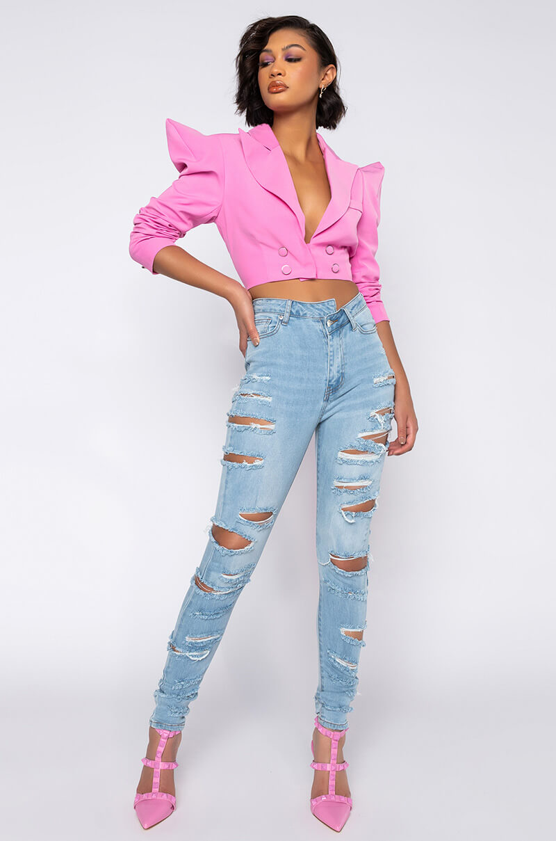 OPPOSITE DIRECTION HIGH WAISTED DISTRESSED SKINNY JEANS