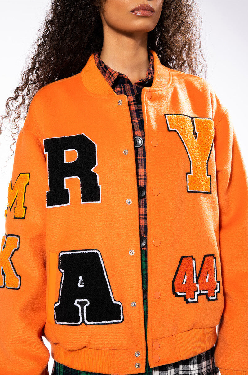 ORANGE YOU HAPPY VARSITY BOMBER