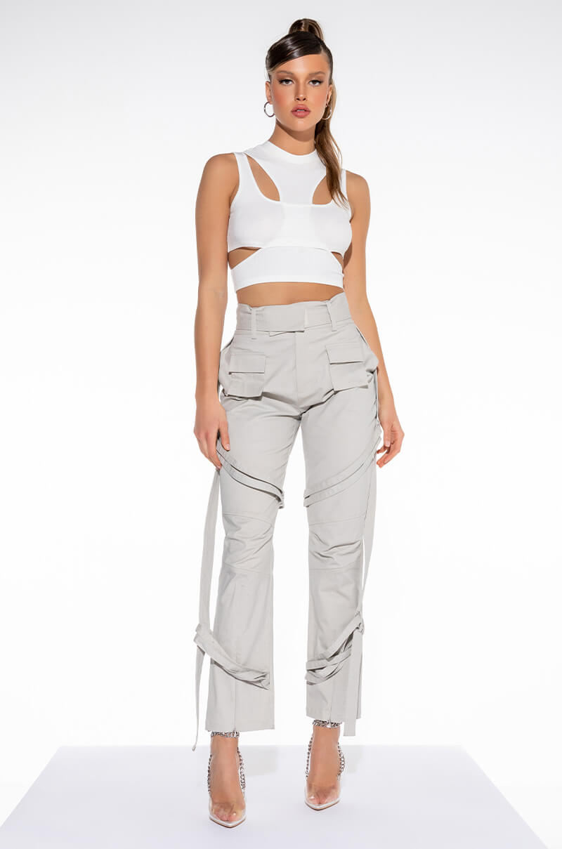 OTW CREW NECK CUTOUT CROPPED RIBBED TANK