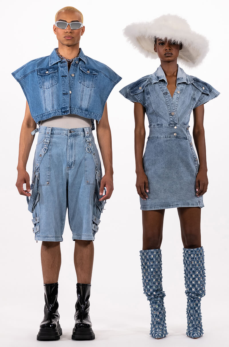 OUI MERCI CROPPED DENIM PONCHO