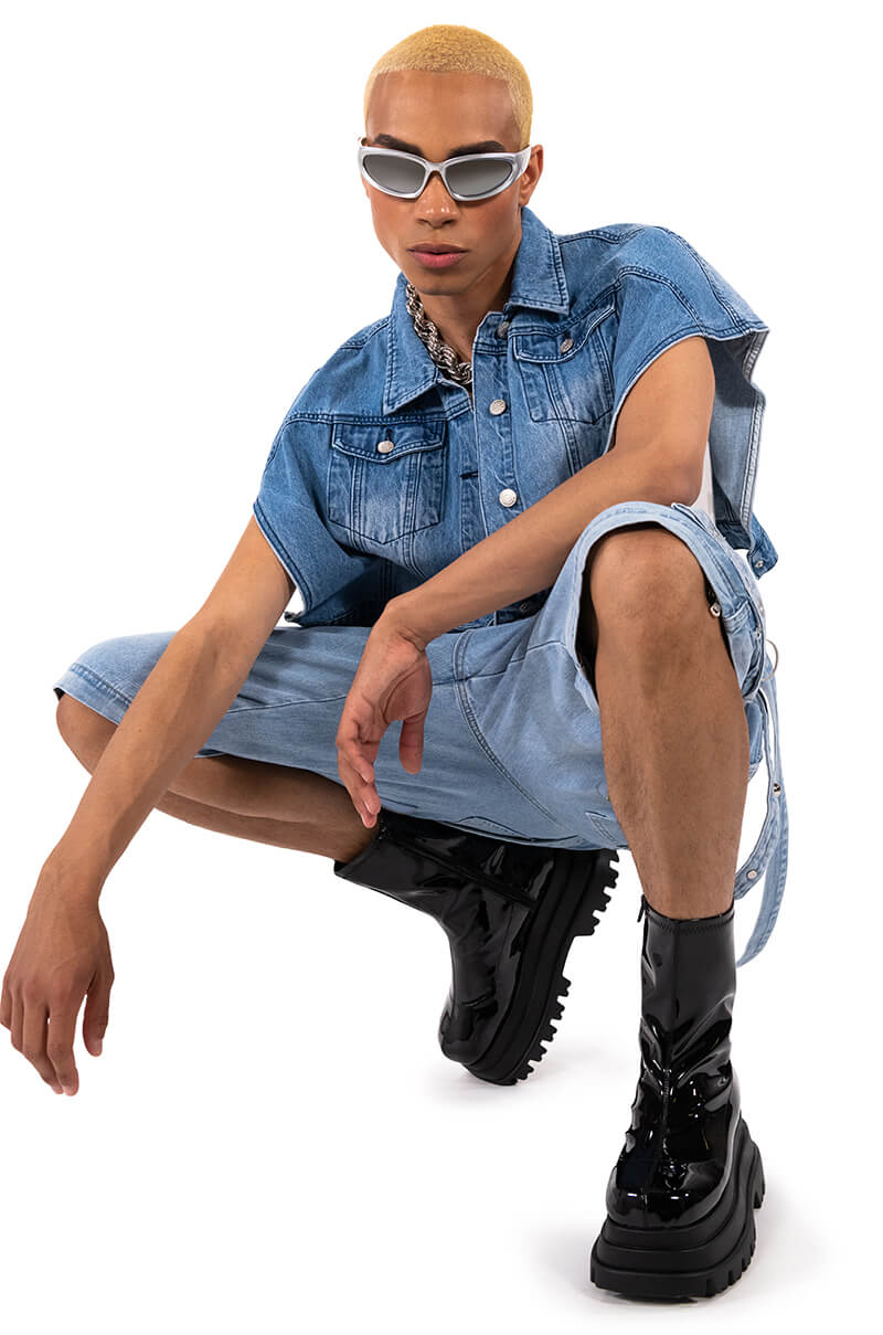 OUI MERCI CROPPED DENIM PONCHO