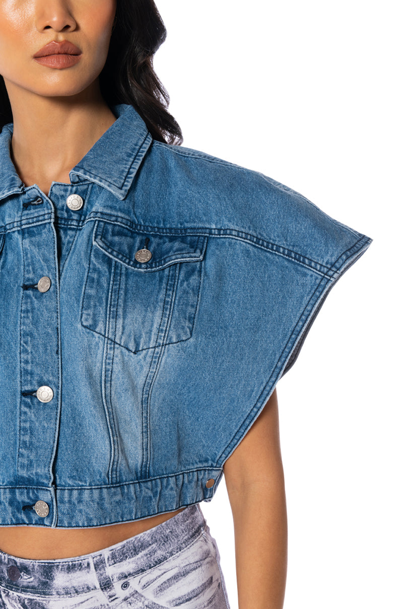 OUI MERCI CROPPED DENIM PONCHO