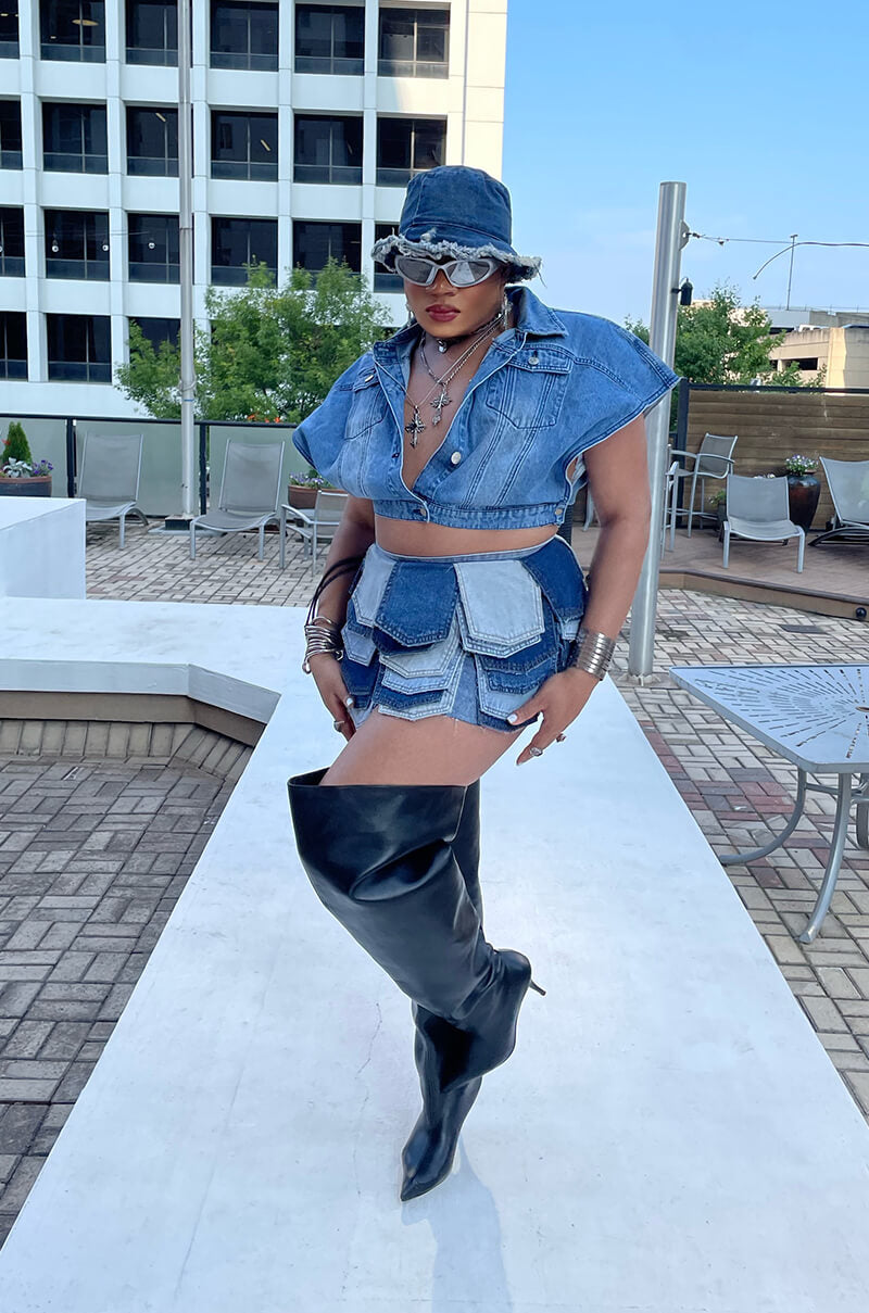 OUI MERCI CROPPED DENIM PONCHO