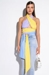 OUI OUI CROPPED HALTER POPLIN BLOUSE