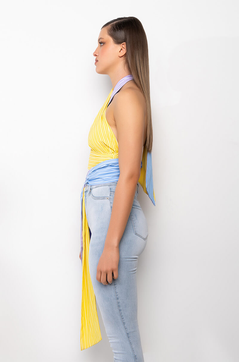 OUI OUI CROPPED HALTER POPLIN BLOUSE