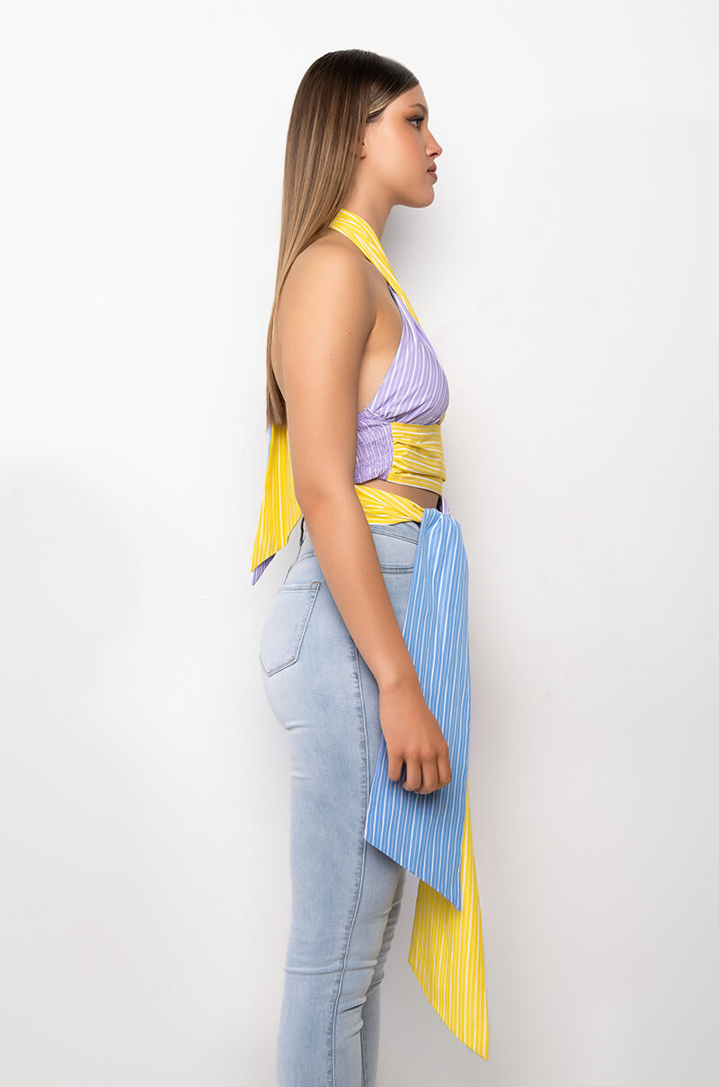 OUI OUI CROPPED HALTER POPLIN BLOUSE