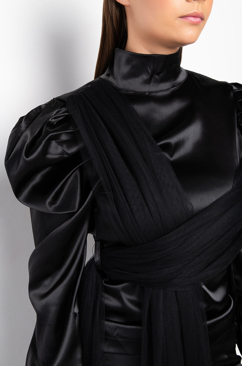 OVER THE MOON PUFF SLEEVE TULLE DETAIL TOP
