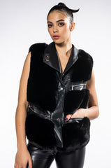 OVERSIZE MOTO VEST WITH FAUX FUR