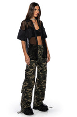 OVERSIZED MESH SHORT SLEEVE BUTTON DOWN IN BLACK