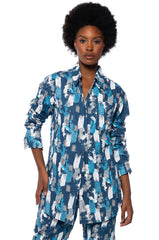 PAINTED BLUE BUTTON DOWN COLLARED SHIRT