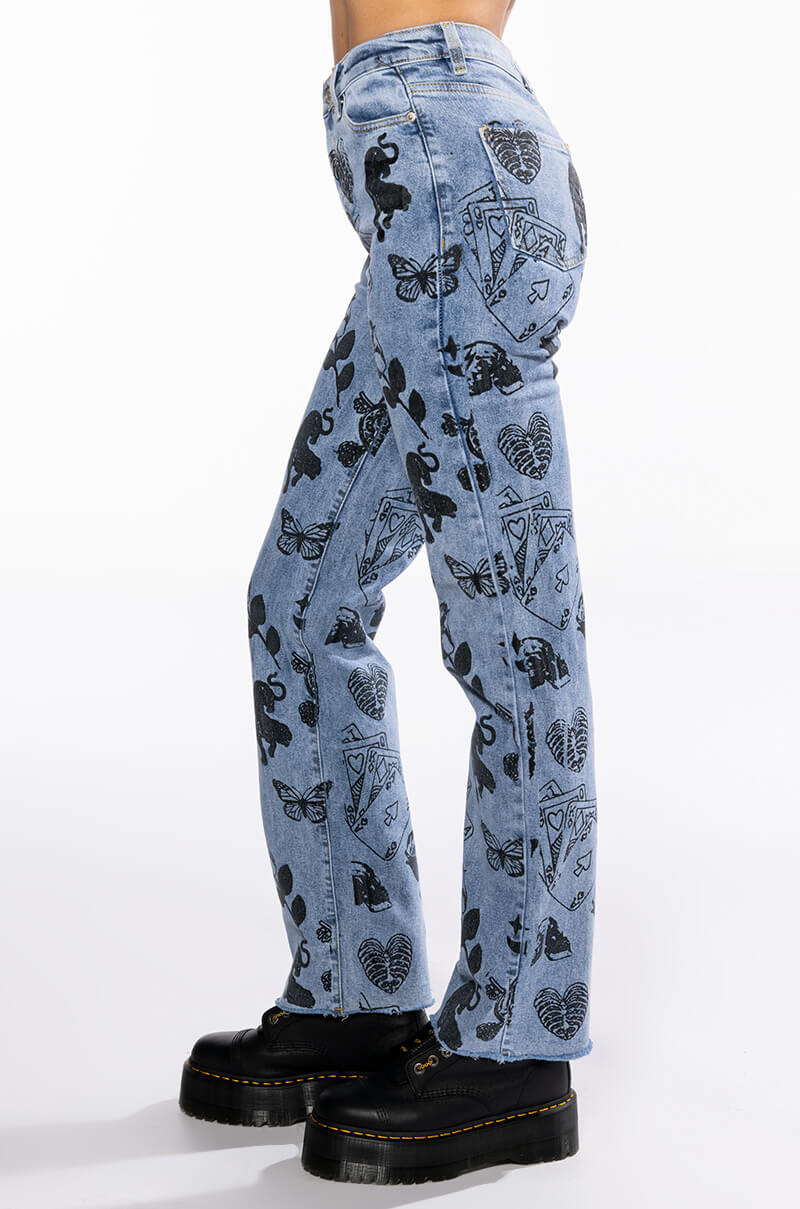 PAINTED TATTOO STRAIGHT LEG DENIM