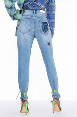 PARADISE MOM JEANS WITH RHINESTONE BACK POCKET
