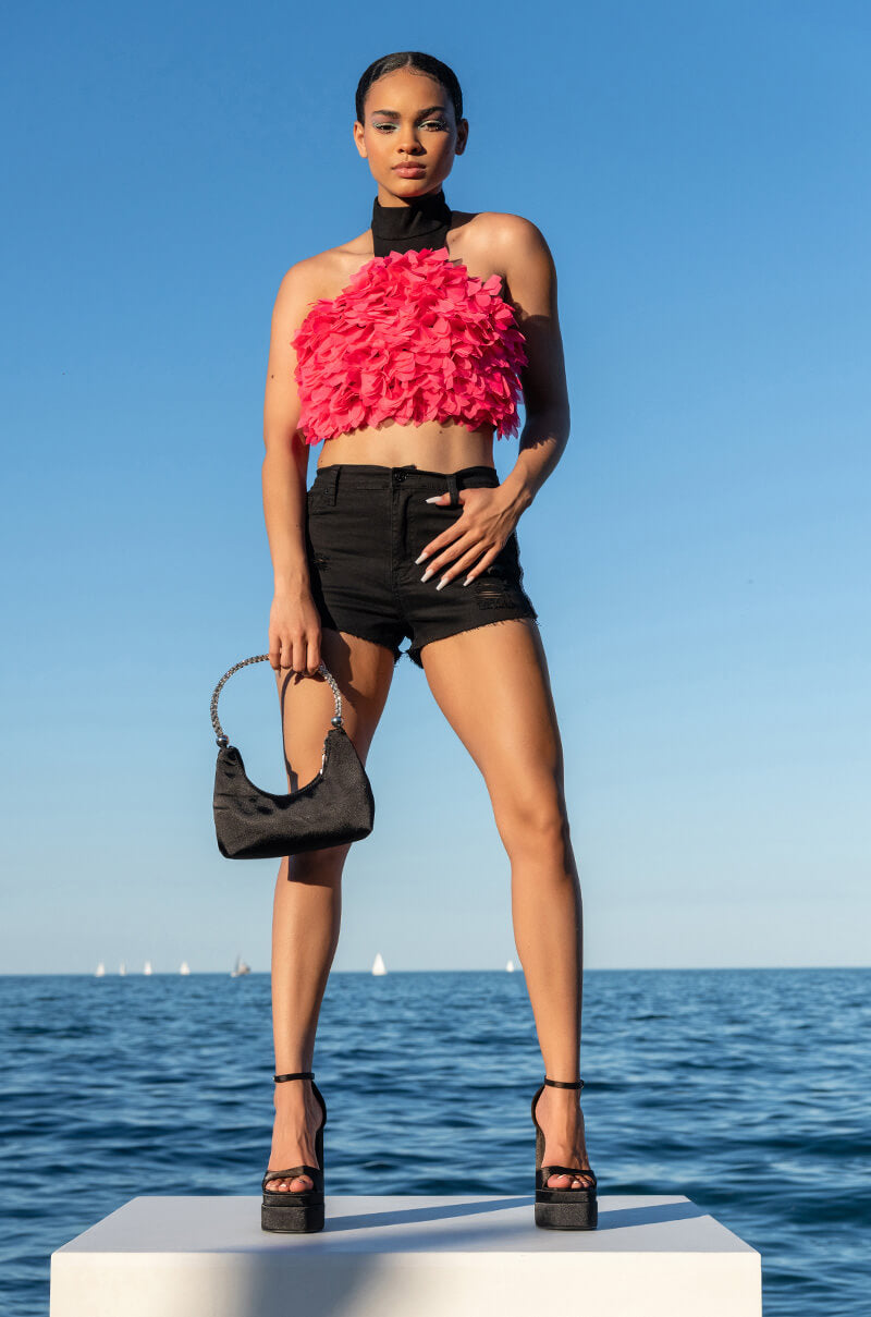PARADISE RHINESTONE STRIPE DENIM BOOTY SHORT