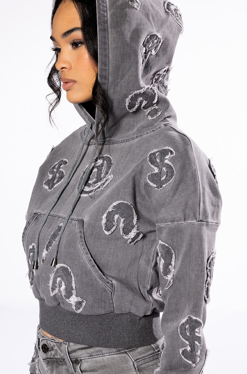 PATCH DETAIL SOFT DENIM HOODIE