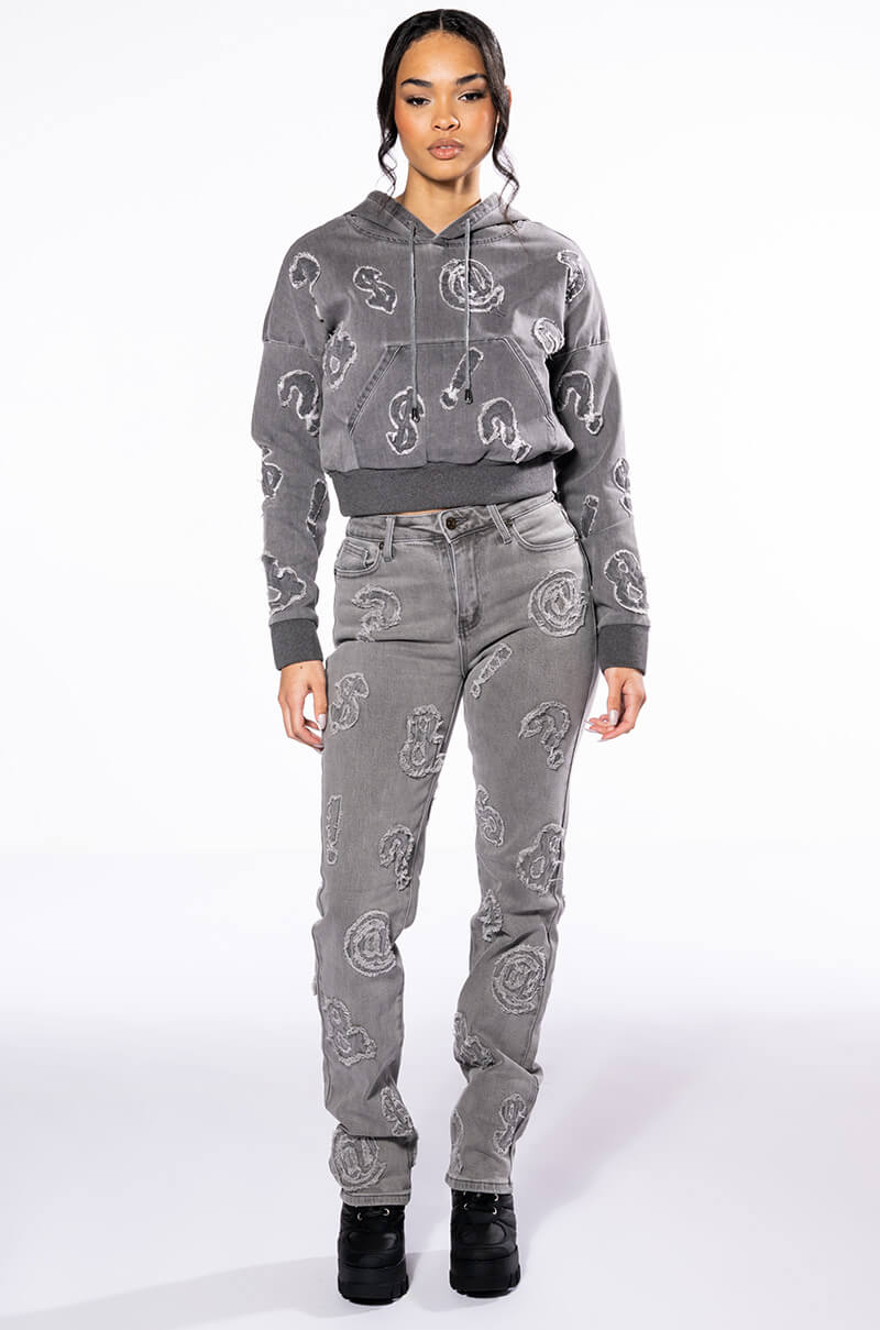 PATCH DETAIL SOFT DENIM HOODIE