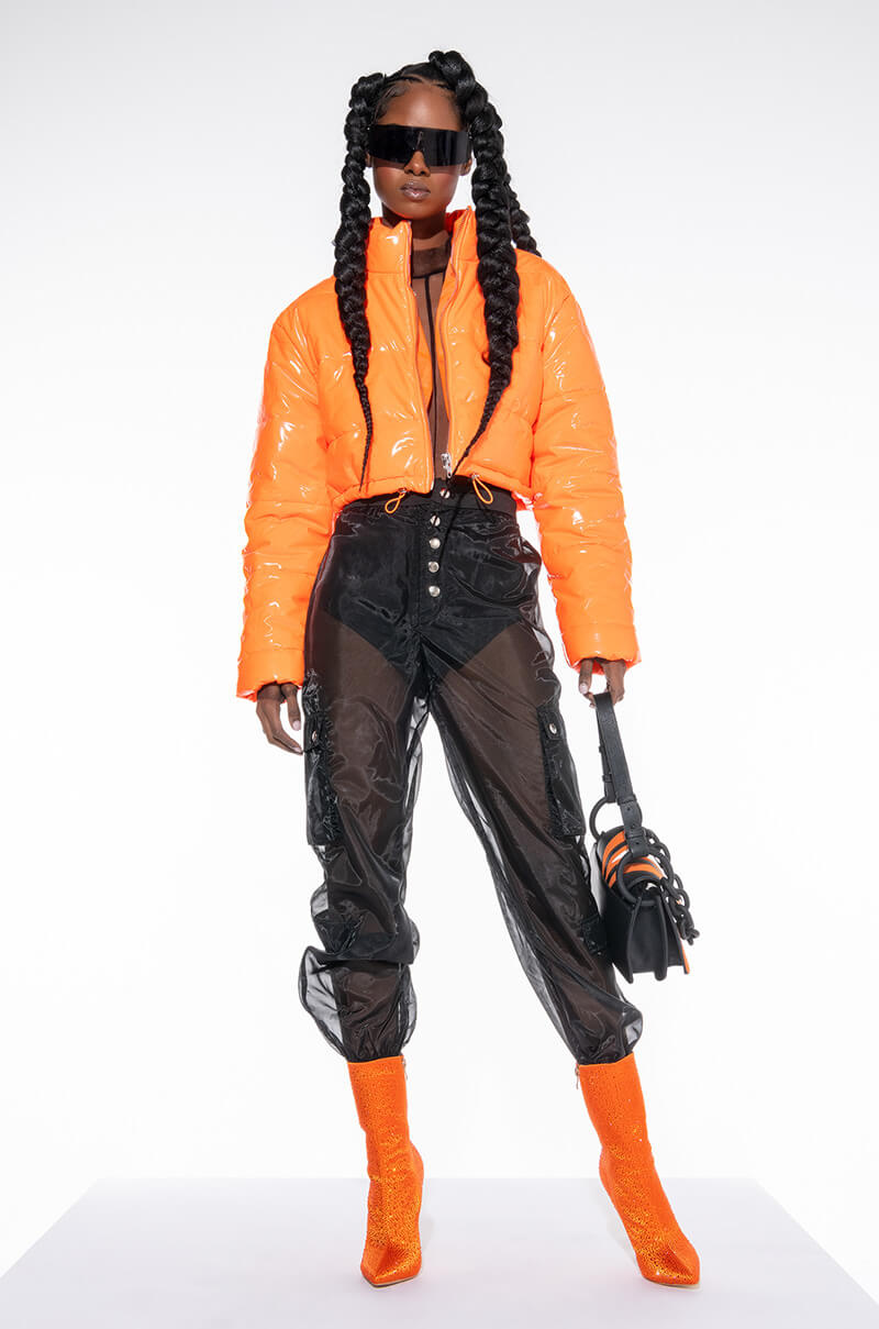 PATENT CROP PUFFER JACKET
