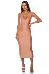 PAXTON DISCO HALTER NECK MIDI DRESS