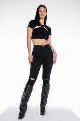 EUROPA RIBBED CUTOUT CROP TOP