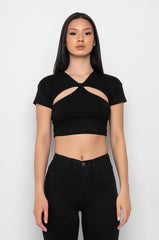 EUROPA RIBBED CUTOUT CROP TOP