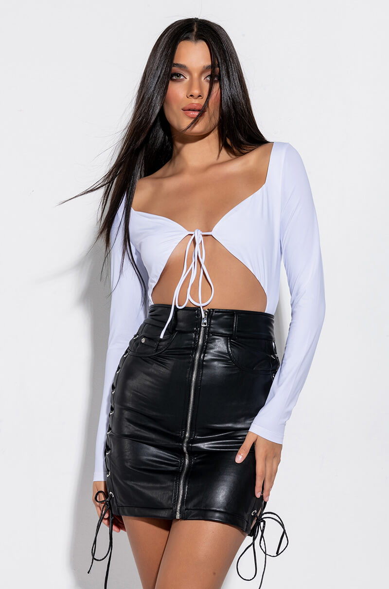 KATE SLINKY CUT OUT TIE FRONT BODYSUIT