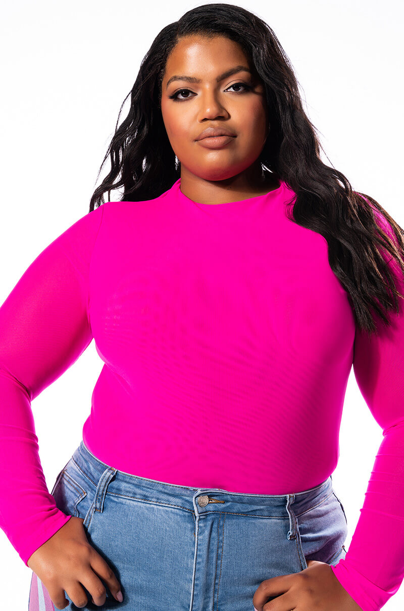 PAXTON SEXY MESH LONG SLEEVE FUNNEL NECK BODYSUIT