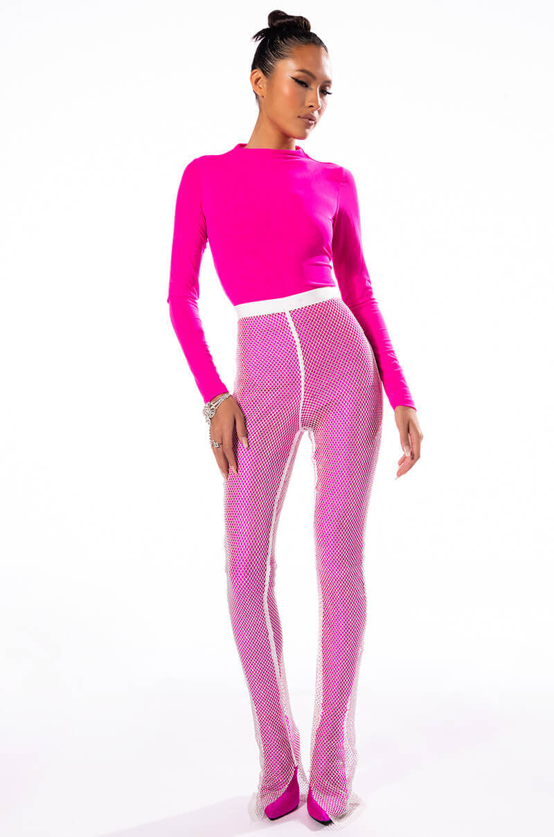 PAXTON SEXY MESH LONG SLEEVE FUNNEL NECK BODYSUIT