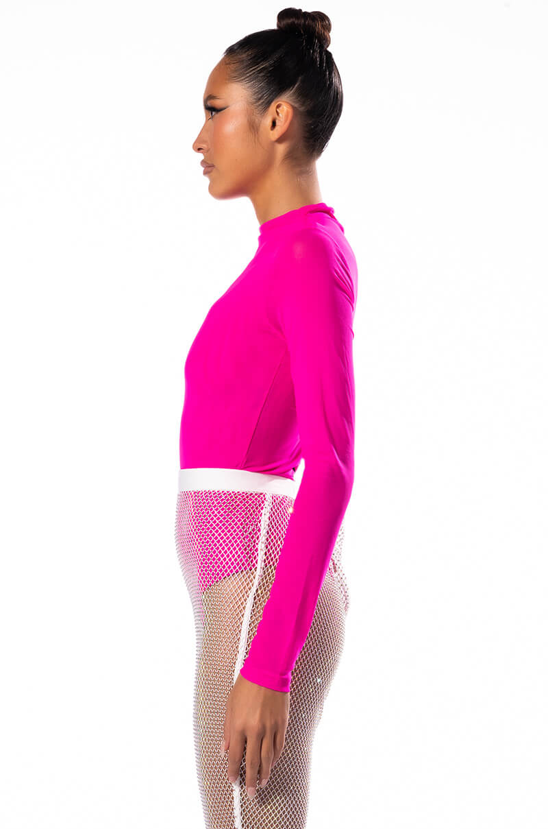 PAXTON SEXY MESH LONG SLEEVE FUNNEL NECK BODYSUIT