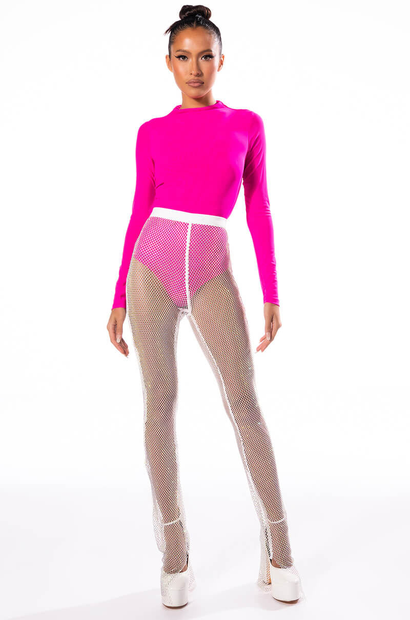 PAXTON SEXY MESH LONG SLEEVE FUNNEL NECK BODYSUIT