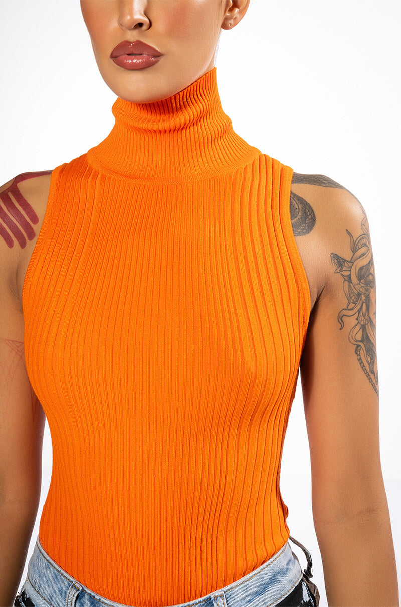 PAXTON SLEEVELESS TURTLENECK RIB BODYSUIT