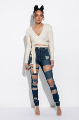 PEACHY CROPPED WRAP TOP