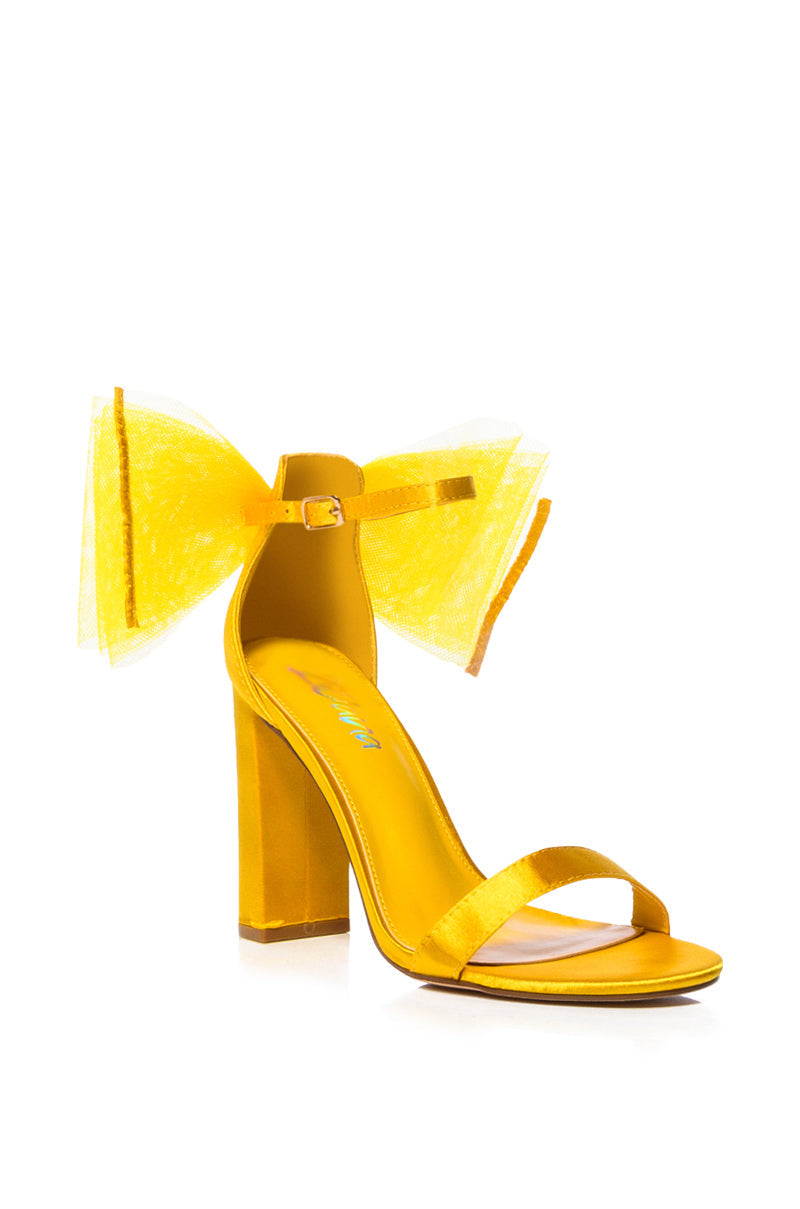 LUIS SATIN BOW SANDAL IN YELLOW