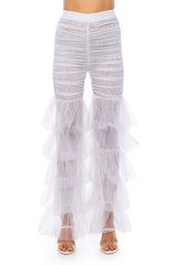 SAMMIE CINCHED MESH FLARE LEG PANT IN WHITE