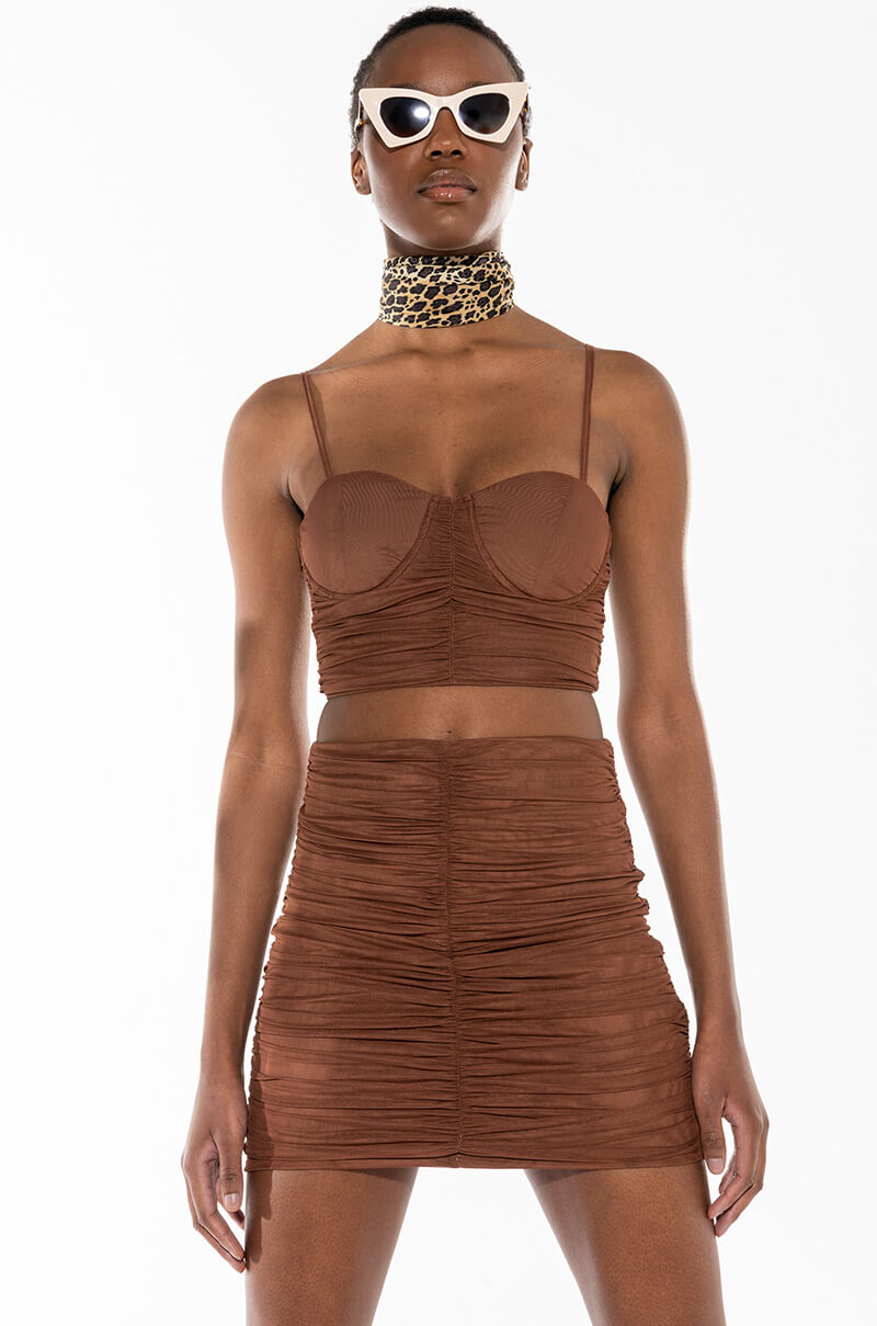 PERSEPHONE RUCHED MESH MINI SKIRT