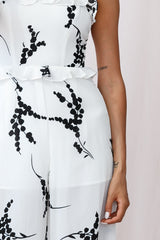 Azure Frill Strap Wide Leg Jumpsuit Floral Print White