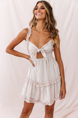 Be Mine Ruffle Strap Tie-Knot Dress Beige